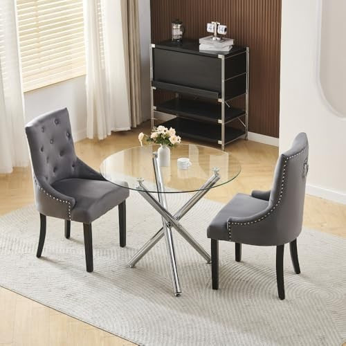 Round Glass Dining Table Set 2 Seater Compact Modern Kitchen Furniture