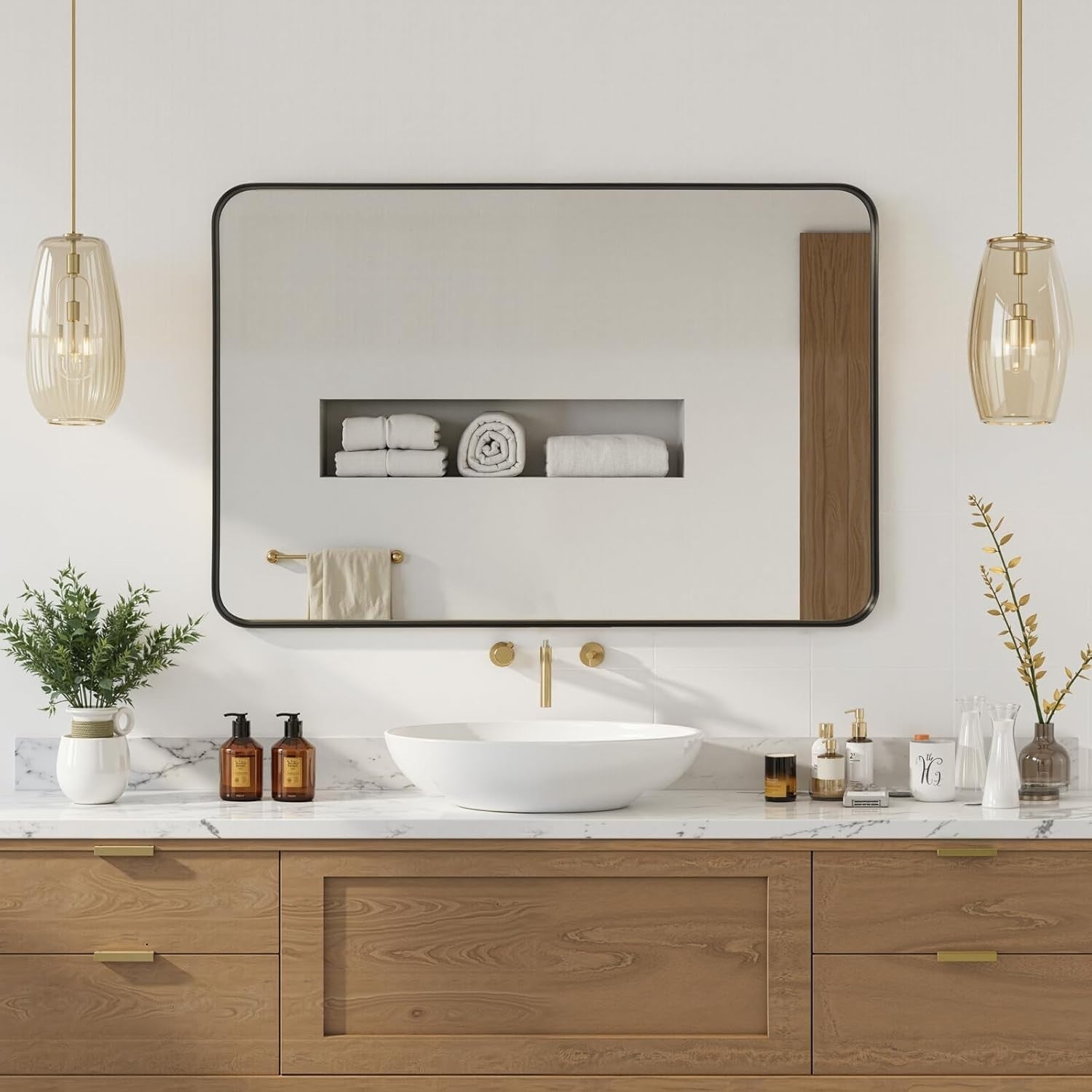 Modern Wall Mirror 100x75cm Black Framed Bathroom Mirror for Home Décor
