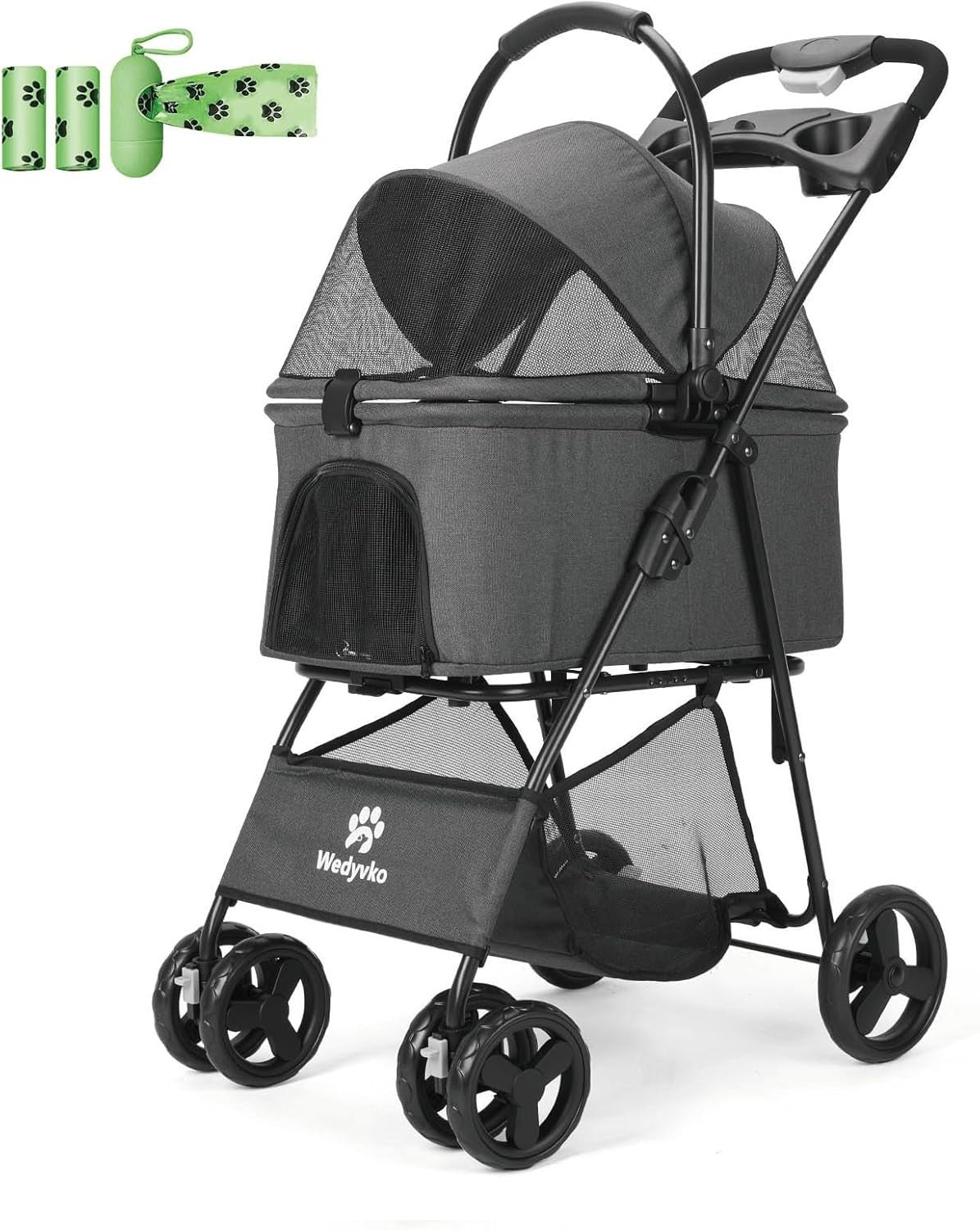 3in1 Dog Pram Foldable Pet Stroller Detachable Carrier 15kg Dark Grey