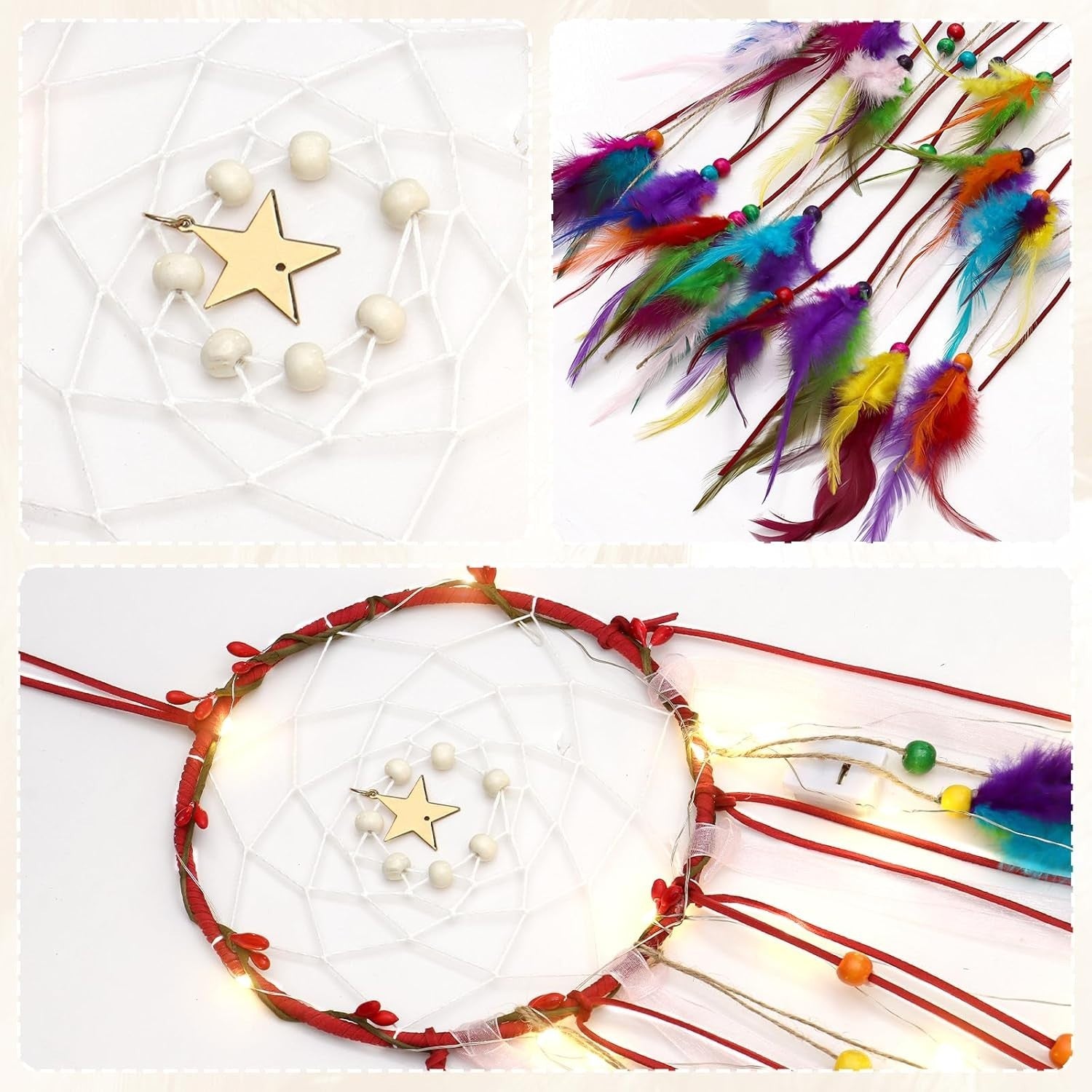 Colorful Boho Dreamcatcher with LED Fairy Lights Wall Decor