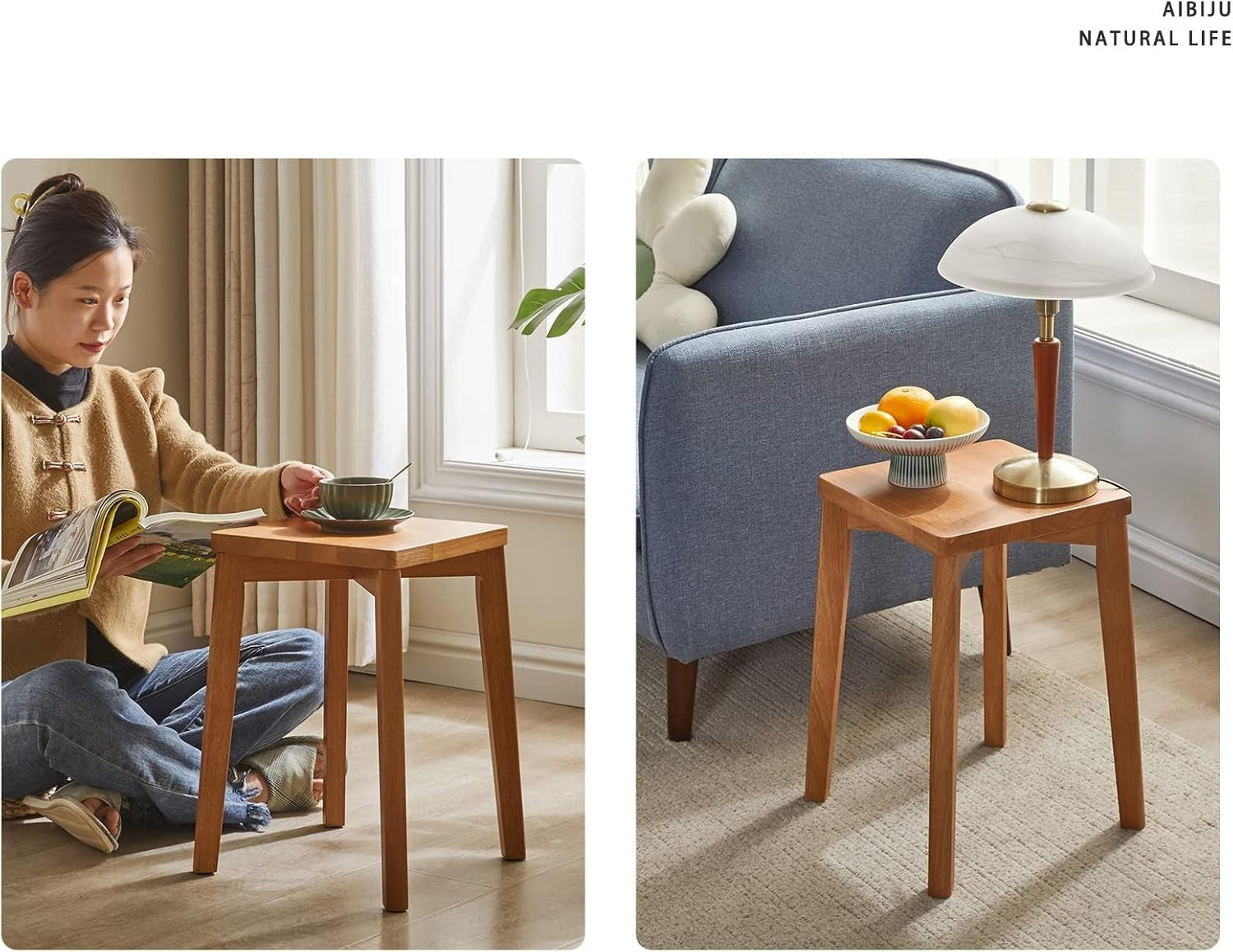 Natural Solid Wood Square Stool Modern Dressing Table Seat Small Chair