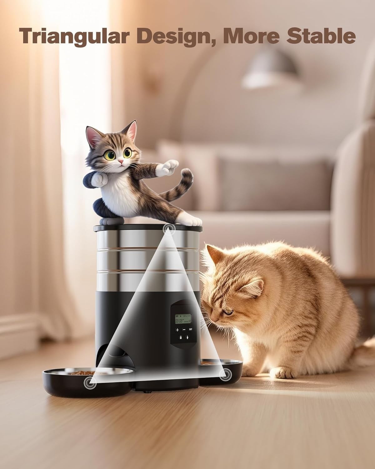 Automatic Cat Feeder for 2 Cats 5L Timed Food Dispenser Dual Bowls