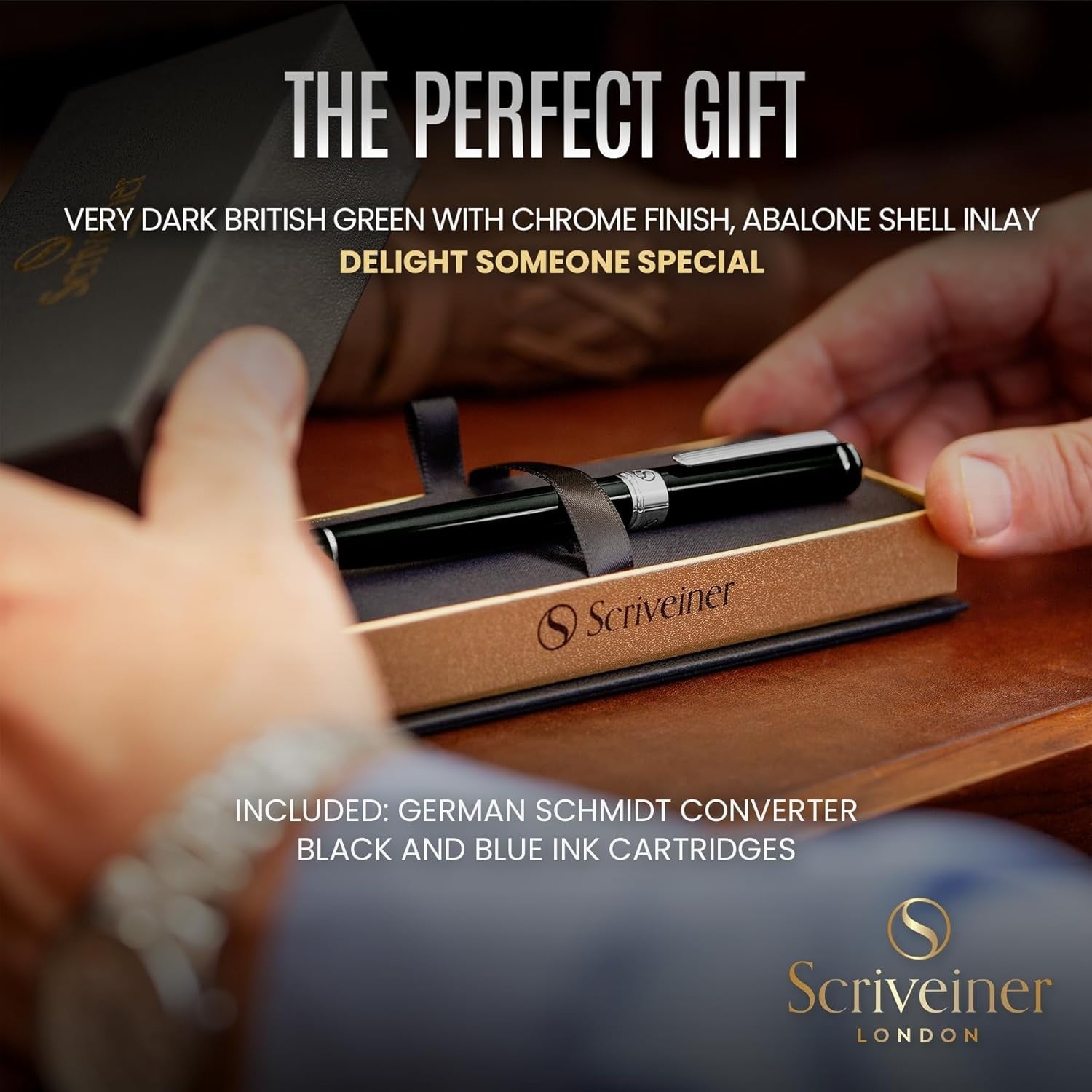 Luxury Black Green Fountain Pen Fine Nib Executive Gift Set