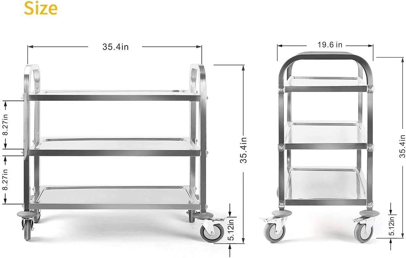 Large Stainless Steel 3 Tier Utility Cart 950x500x950mm