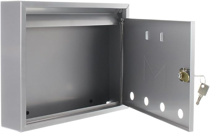 Secure Wall Mounted Steel Letterbox – Lockable Front Slot, Slim Design, Silver