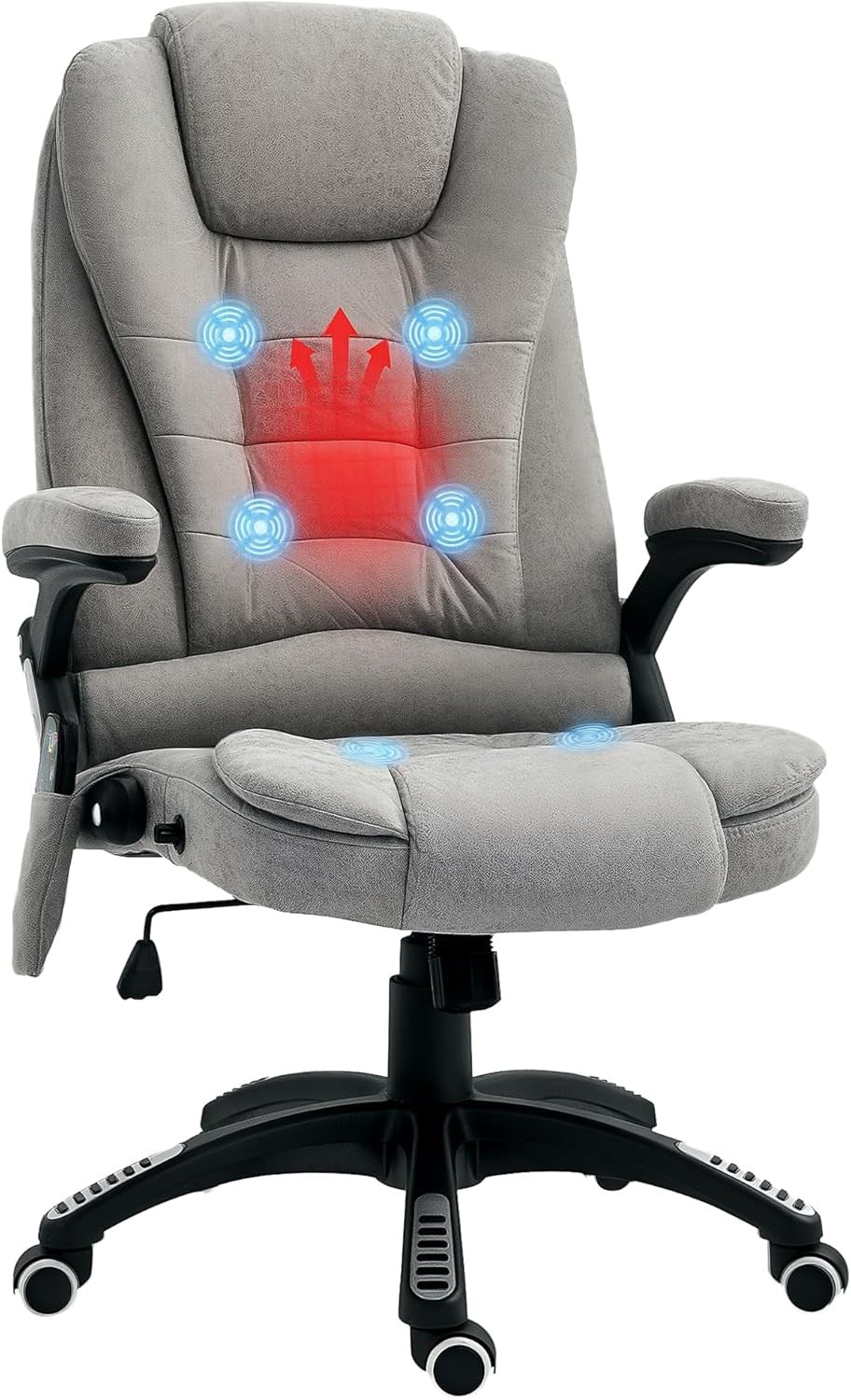 Heated Massage Office Chair 6 Point High Back Microfiber Grey