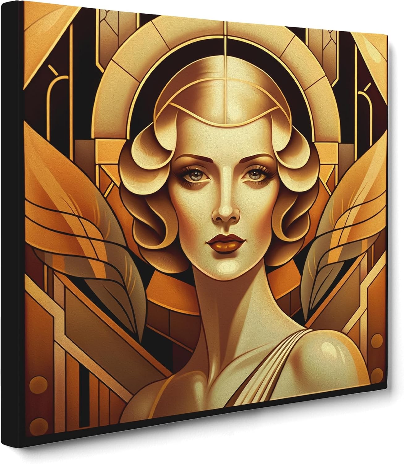Art Deco Woman Canvas Wall Art 50x50cm Framed Gold