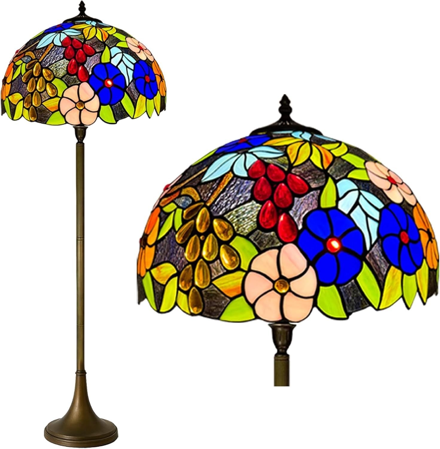 Tiffany Style Floor Lamp Handcrafted Stained Glass 16in Antique Decor Light