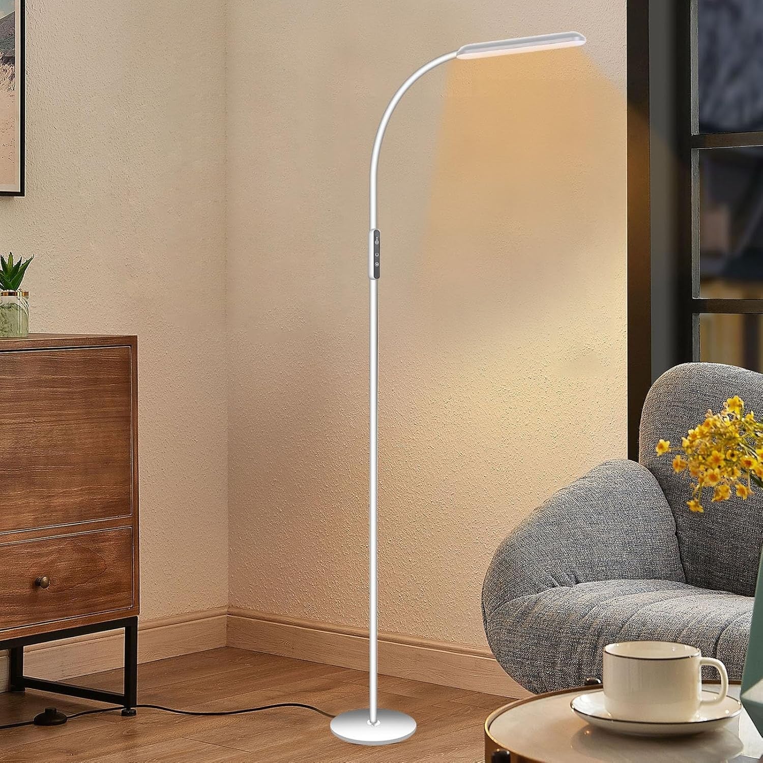 Dimmable Floor Lamp Touch Control Adjustable Reading Standing Lamp White