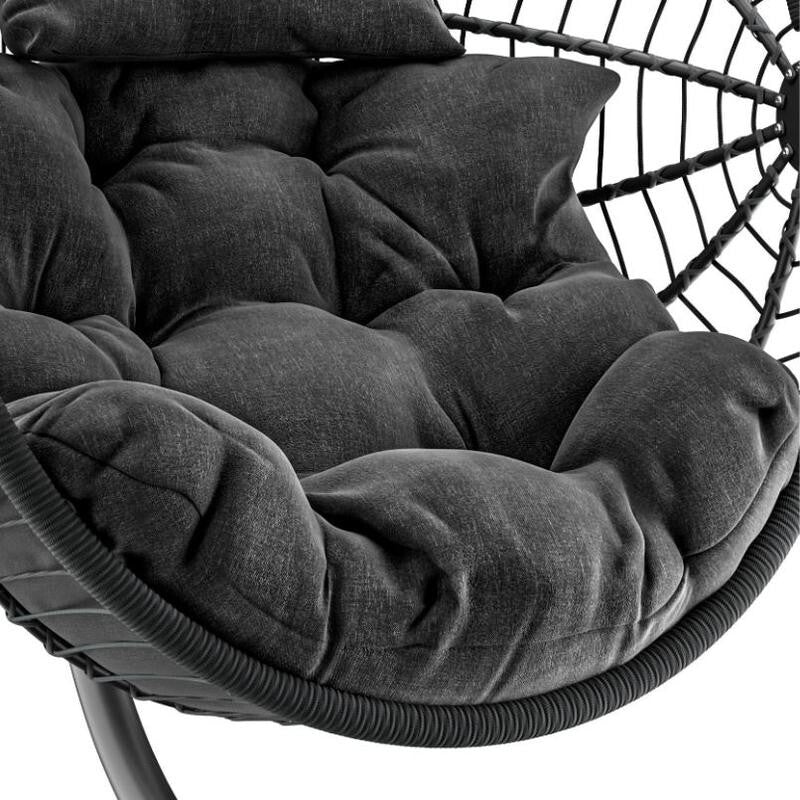 Hanging Egg Chair Garden Swing Seat Rattan Black with Cushion & Steel Frame