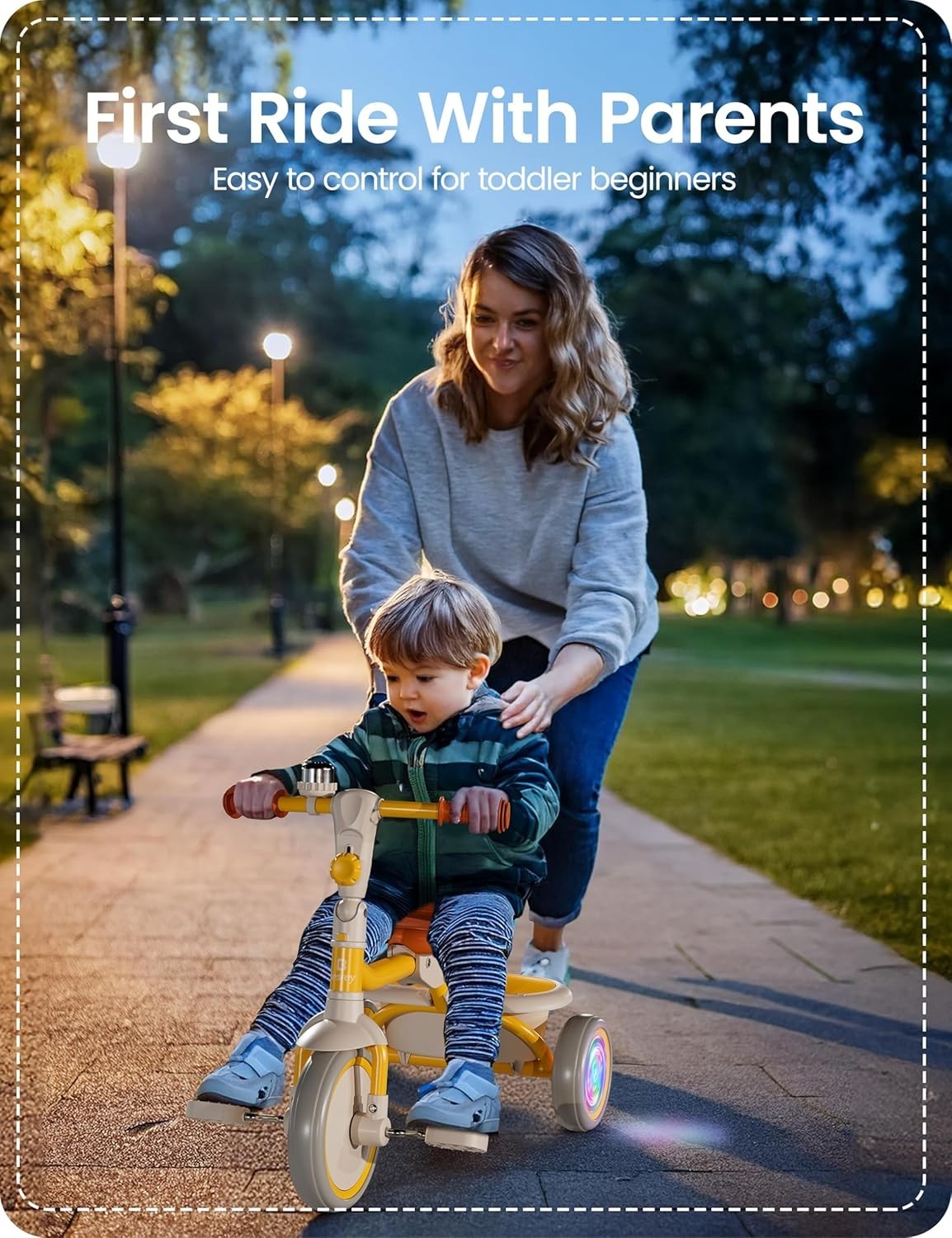 Kids Tricycle Flash LED Wheels Foldable Toddler Trike Yellow Age 18M-5Y