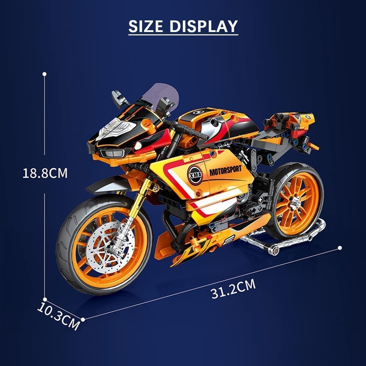 760PC Motorcycle Building Kit - Realistic DIY Model, Non-Toxic, Orange