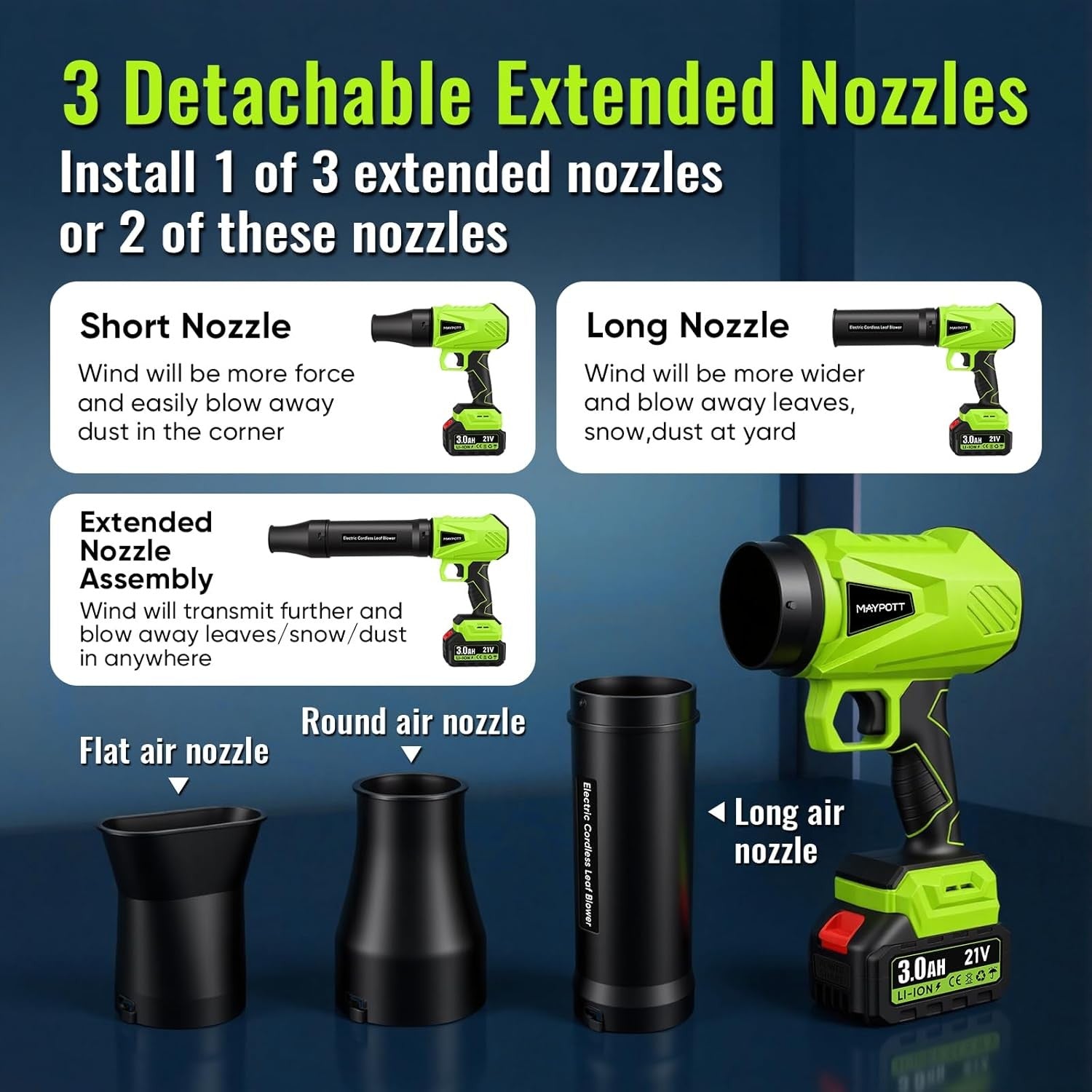 Cordless Leaf Blower Vacuum 21V Handheld Garden Cleaner 2 Batteries