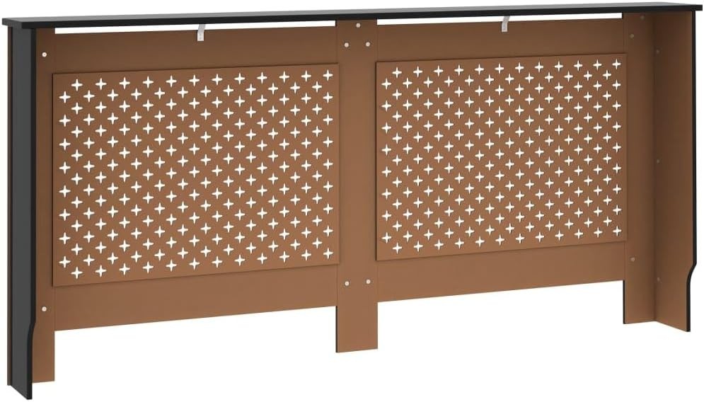 Black Radiator Cover Cabinet | Modern MDF Slatted Design | 172x19x81cm