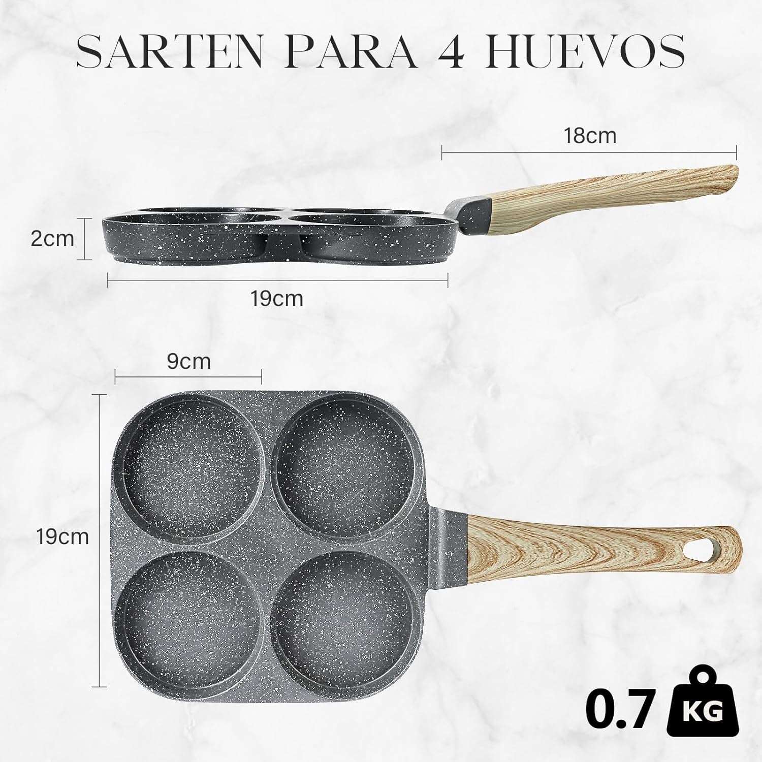 4-Cup Non-Stick Egg Pan Granite Omelette Skillet, Grey Multi-Section Pan