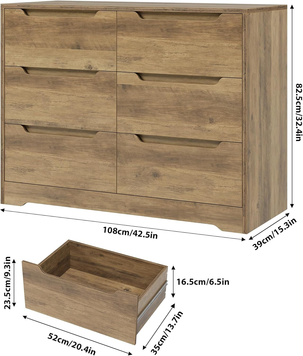 6 Drawer Wood Chest Bedroom Storage Cabinet Handleless Modern Unit