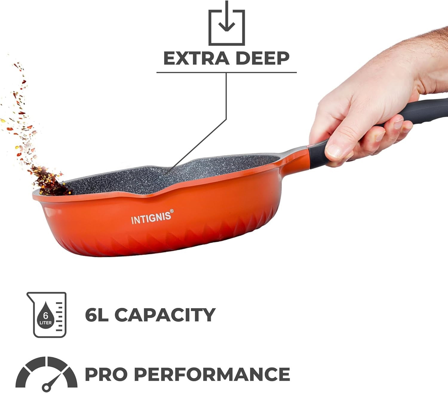 28cm Orang Deep Non Stick Frying Pan with Lid  3in1 Skillet Sauté Pan & Mini Wok