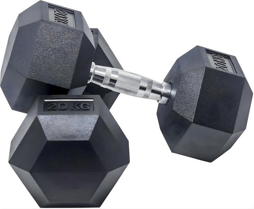 Hex Dumbbell Pair Rubber Coated Anti Roll Weights Home Gym 25kg