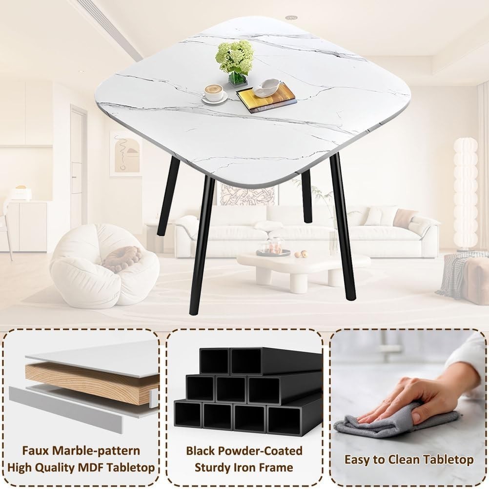 White 5-Piece Dining Table Set – 80cm Round Table + 4 Chairs Modern Space-Saving