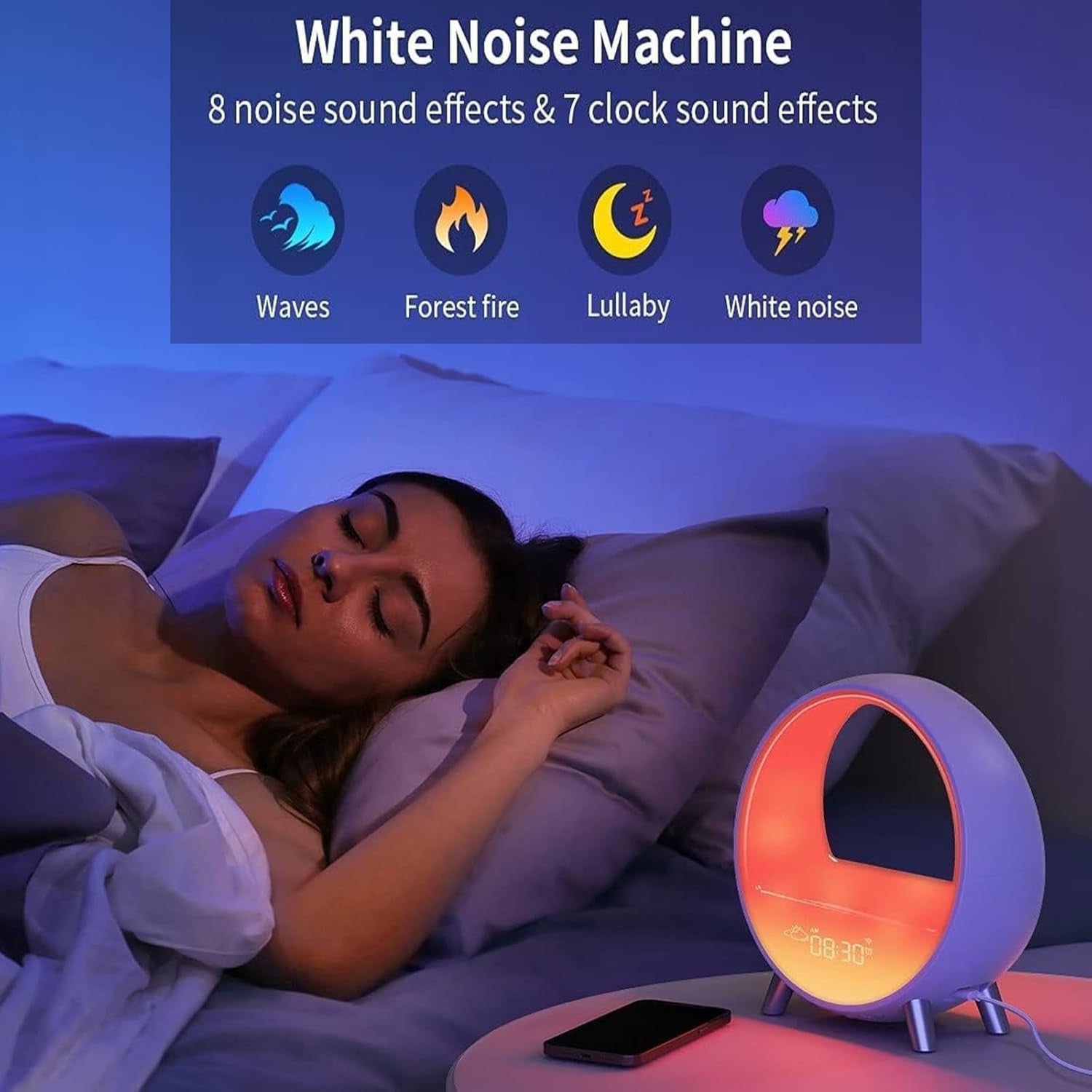 Smart Bluetooth Speaker Alarm Clock Wireless Charging RGB Night Light