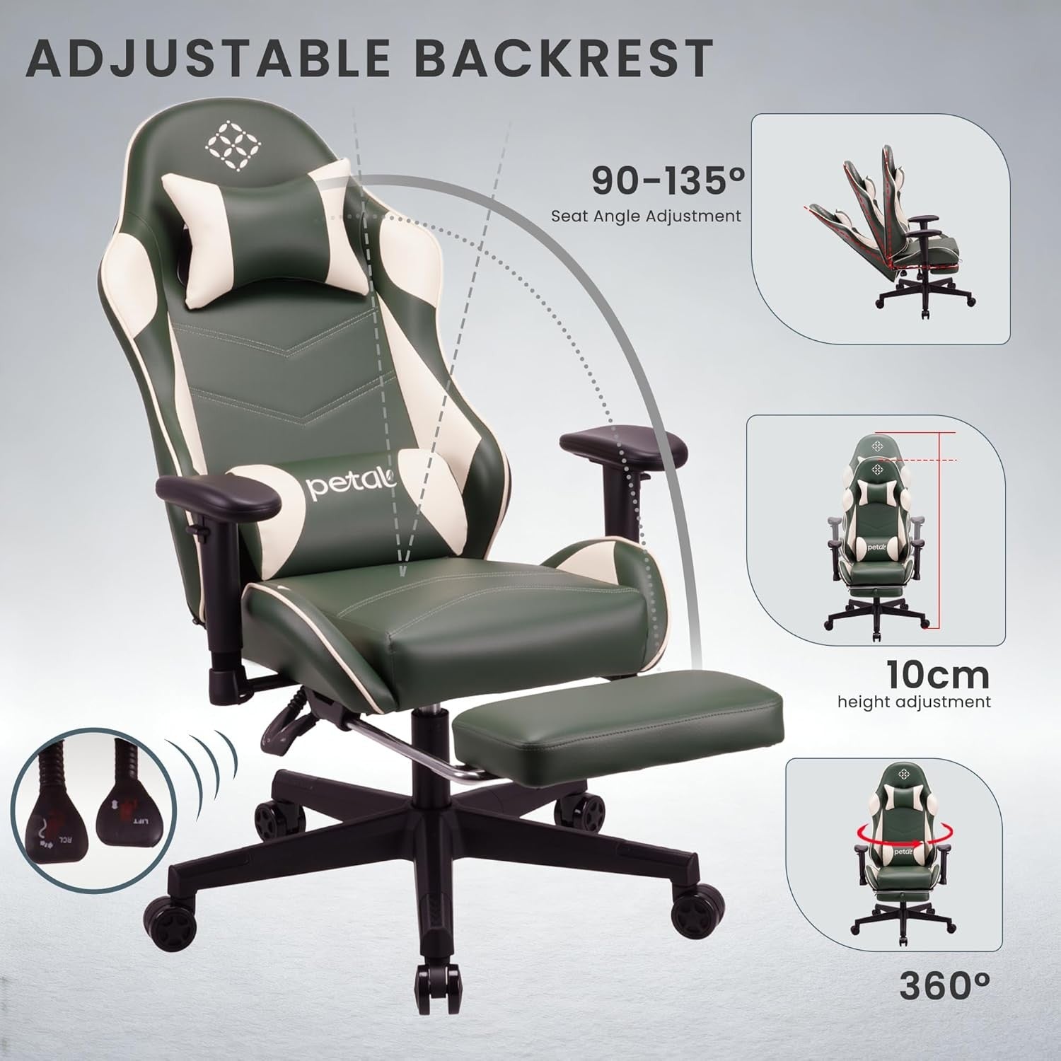 Ergonomic Gaming Chair Recliner w Footrest Lumbar Support PU