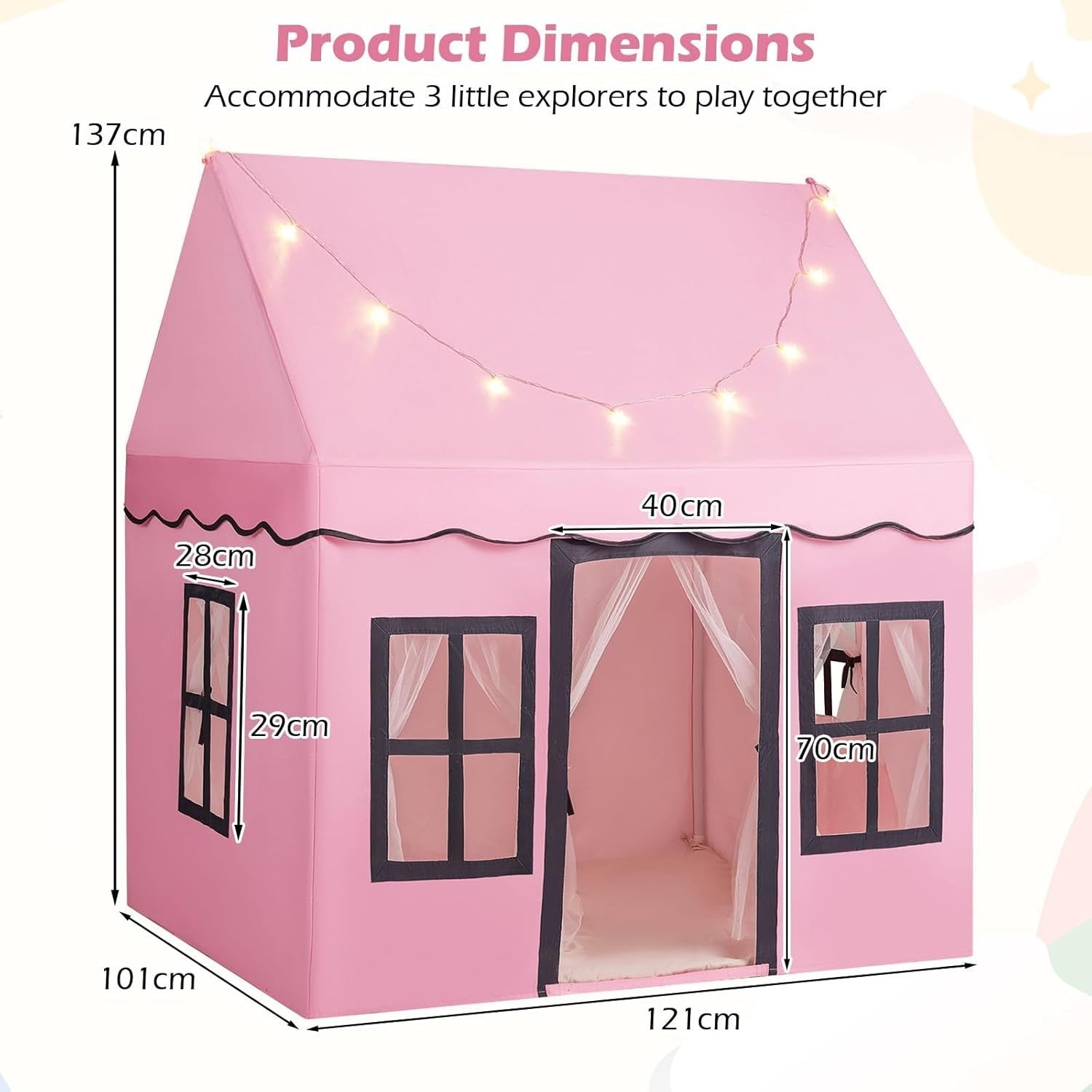 Pink Fairy Castle Kids Play Tent Indoor Large Star Light Playhouse