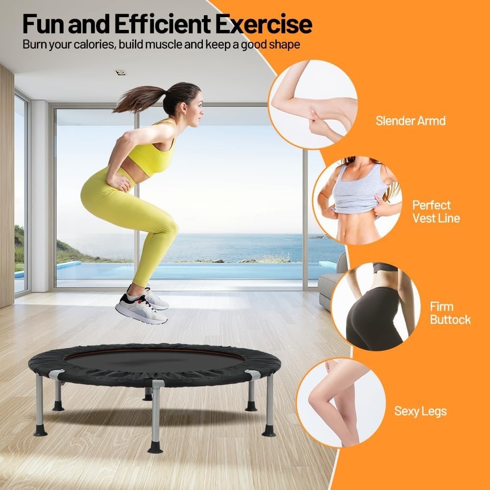 40in Foldable Fitness Trampoline Silent Indoor Rebounder 150KG