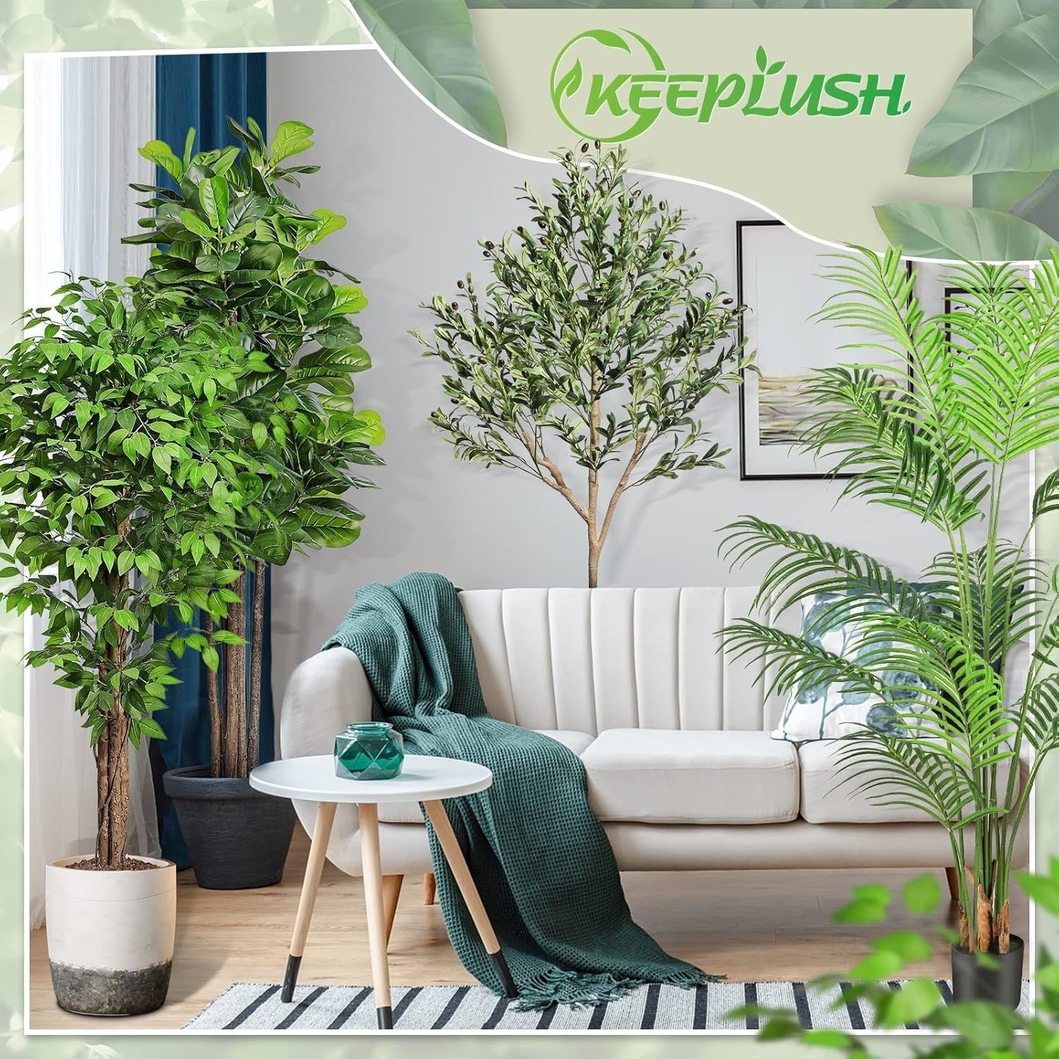 7ft Ficus Artificial Trees with Realistic Curved Trunks Indoor Plant Set of 2