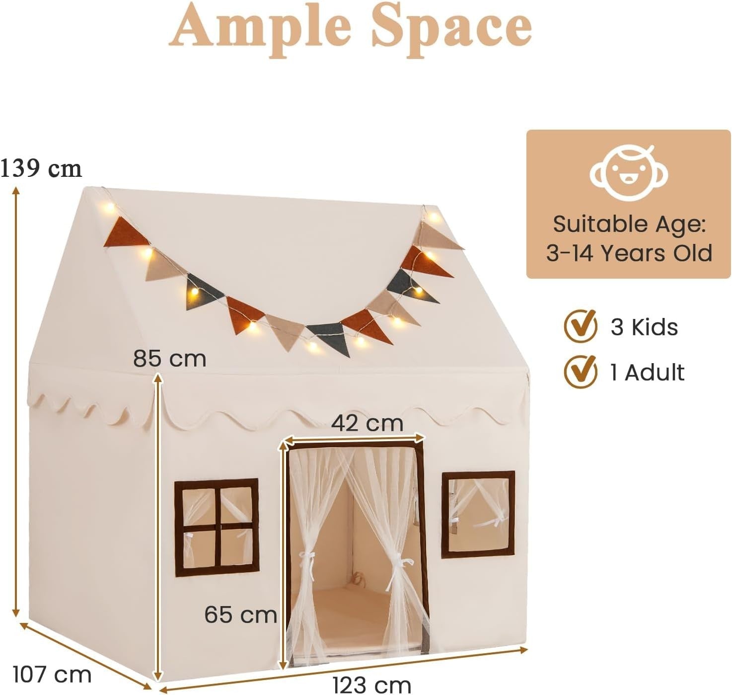 Large Kids Play Tent Castle Indoor Outdoor w Lights Mat Windows