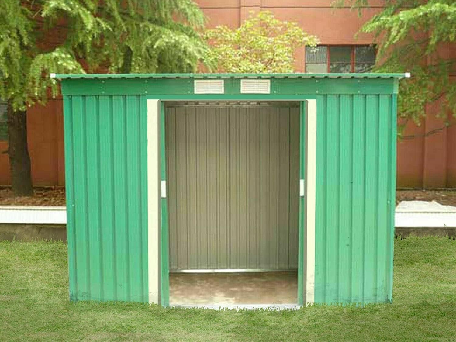 Metal Garden Shed 5x3FT Outdoor Storage with Base & Ramp Weatherproof Grey