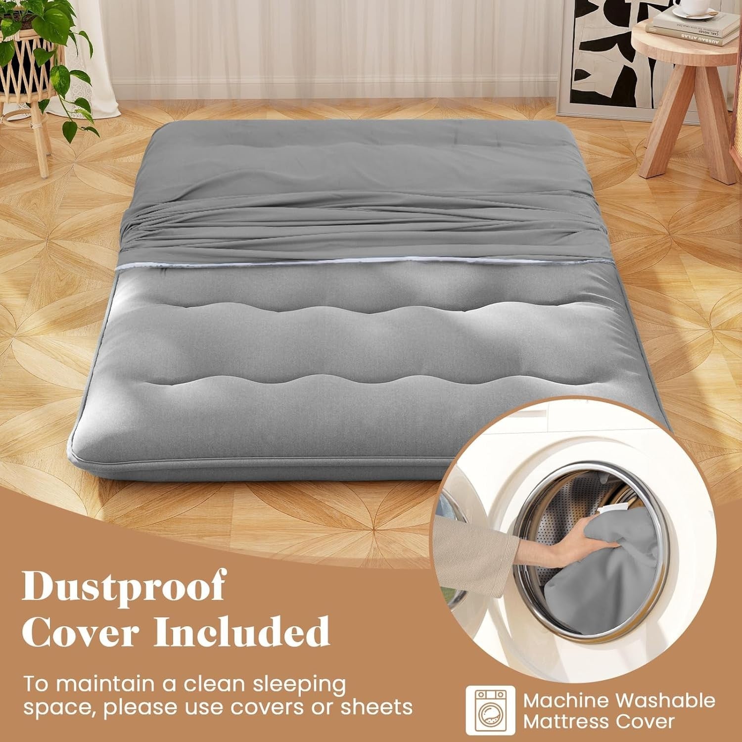 10cm Thick Japanese Foldable Tatami Futon Mattress Double Grey Sleeping Pad