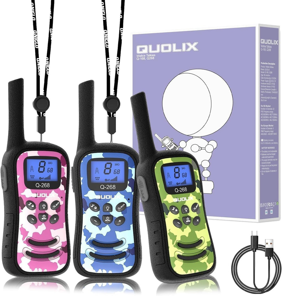 Kids Rechargeable Walkie Talkies Long Range 2 Way Radio VOX LED Torch