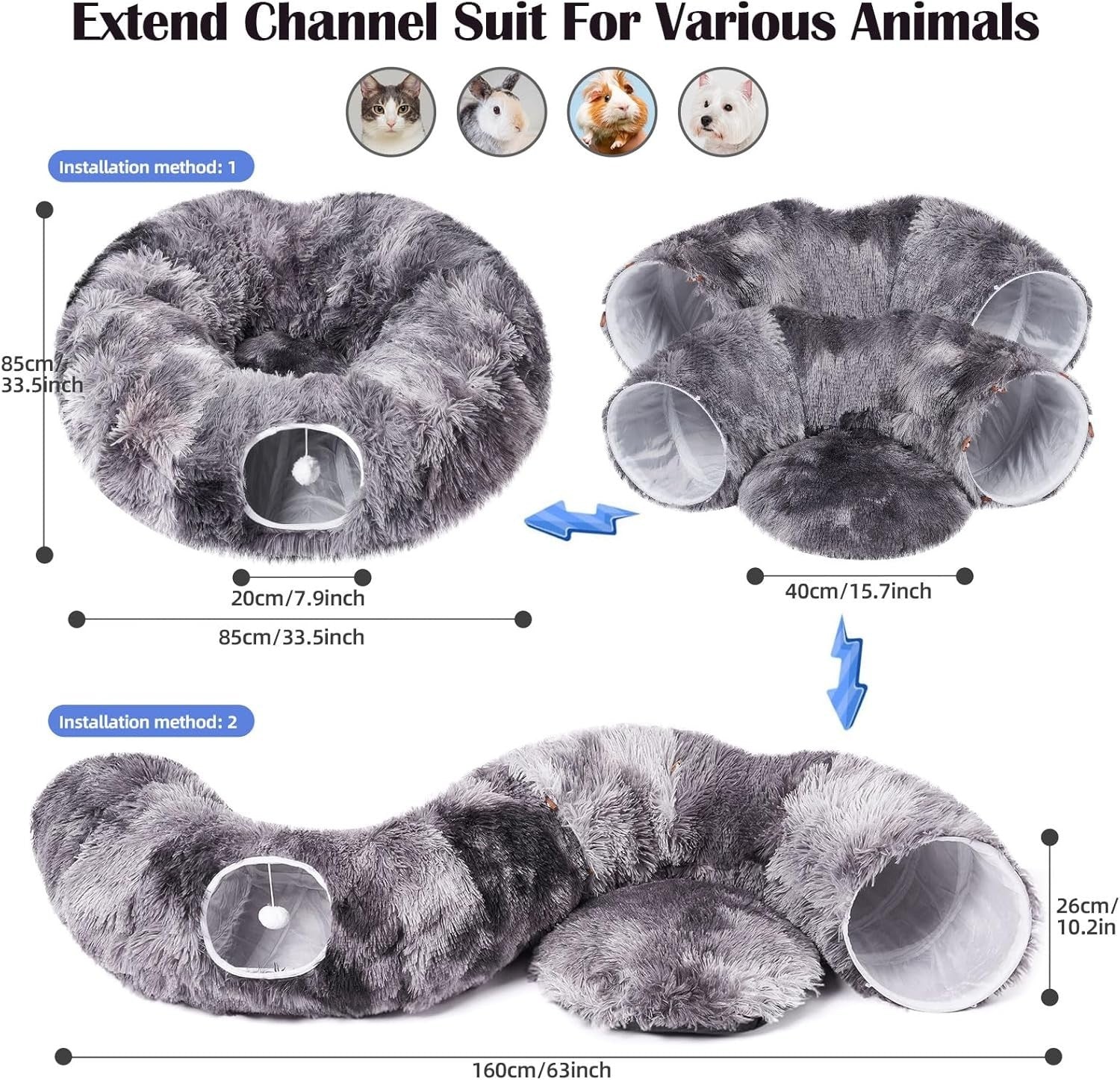 Cat Tunnel Bed Donut Cat Toy Foldable Tunnel w Washable Cushion