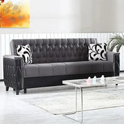 Grey Velvet 3 Seater Sofa Bed Tufted Back Storage Modern Stylish Couch