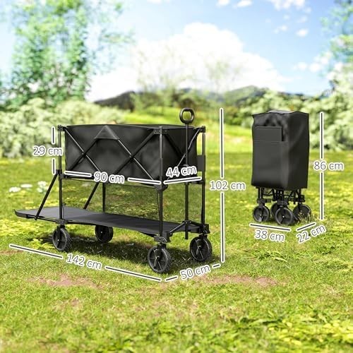 350L Double Decker Foldable Festival Trolley Cart with Wheels & Handle