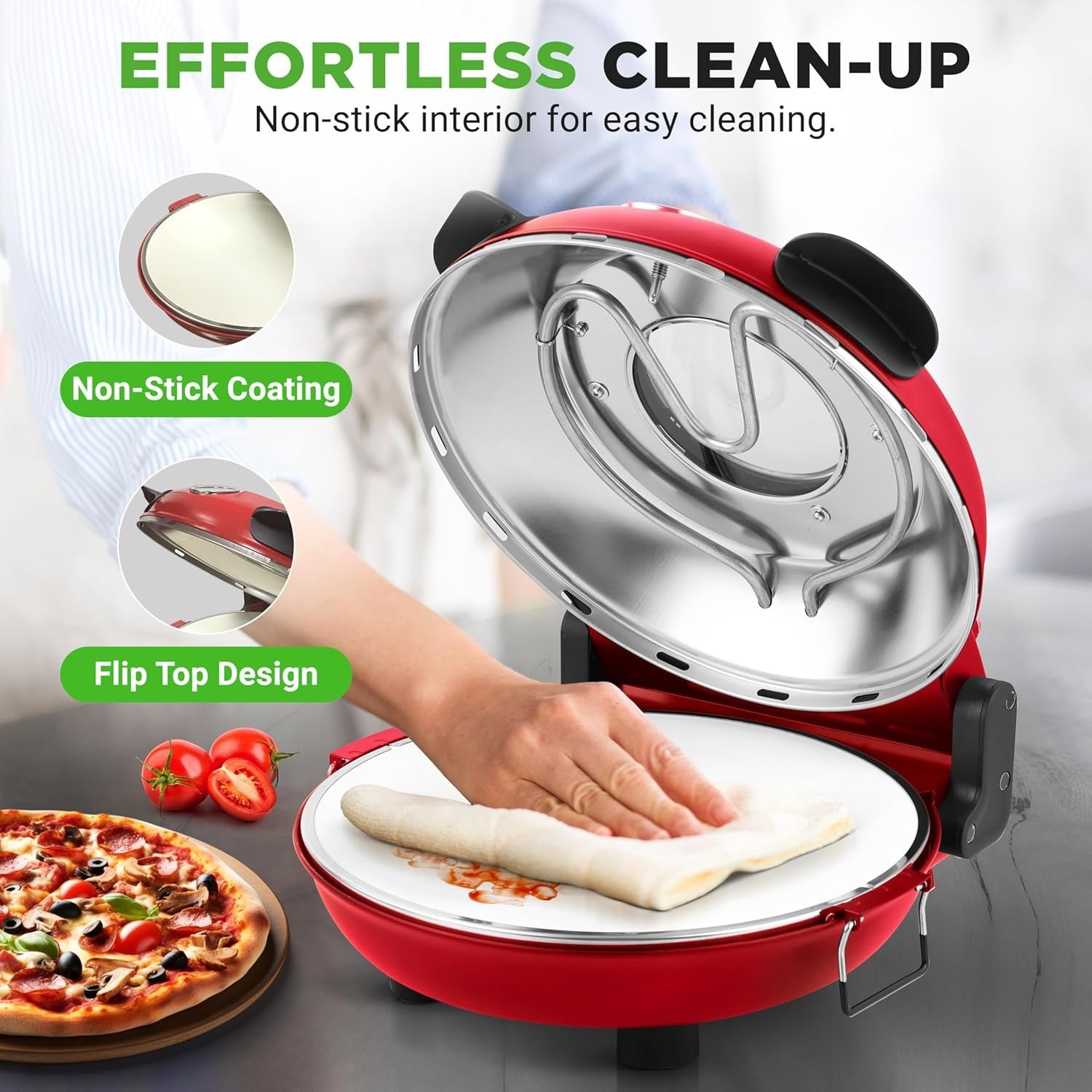 Electric Pizza Oven 30cm 425°C Countertop Maker Non-Stick Stone Red 1200W