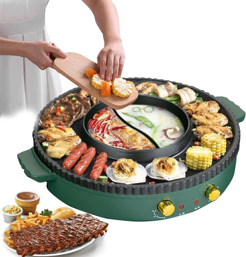 Korean BBQ Electric Grill With Hot Pot 2-in-1 Non-Stick Tabletop Cooker 1500W
