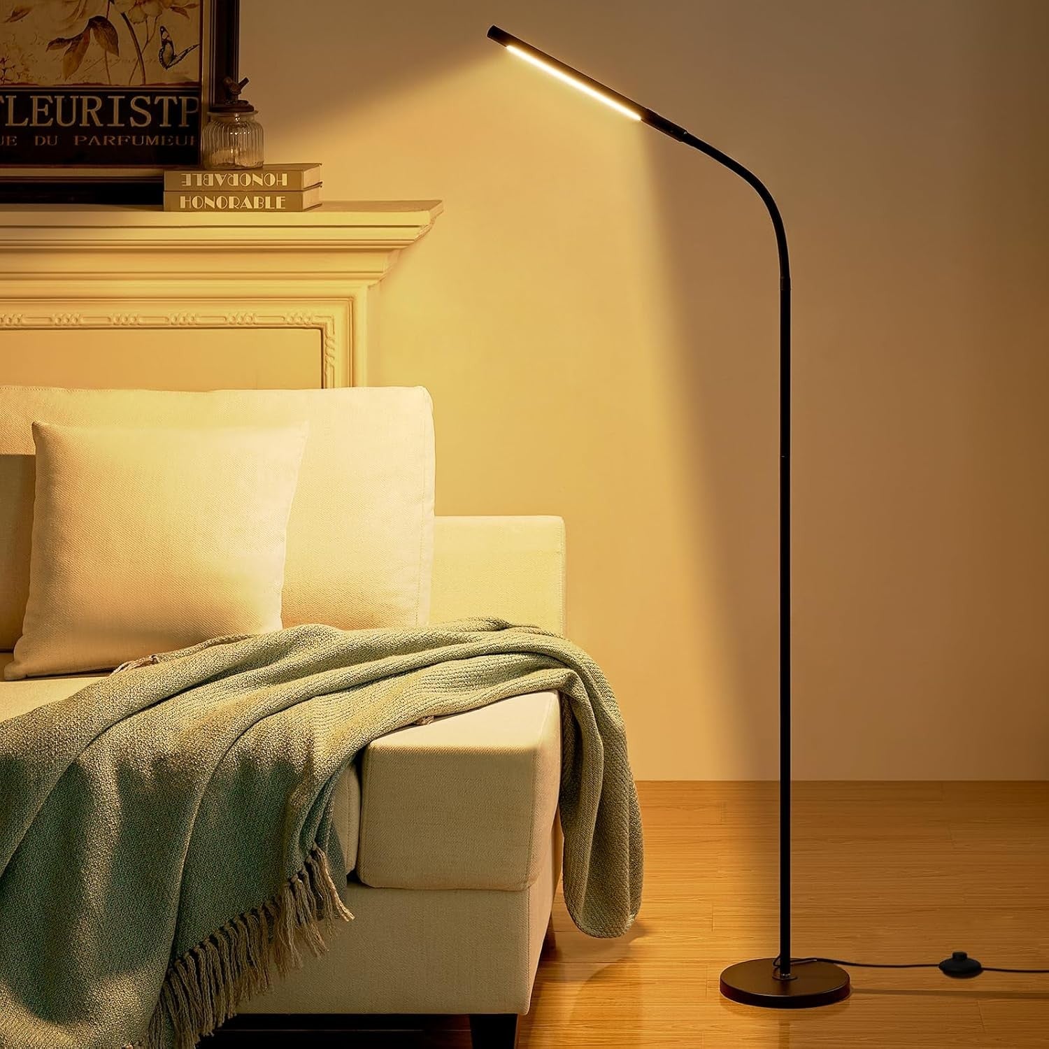 LED Floor Lamp Dimmable Adjustable Reading Light Remote Touch Timer Black