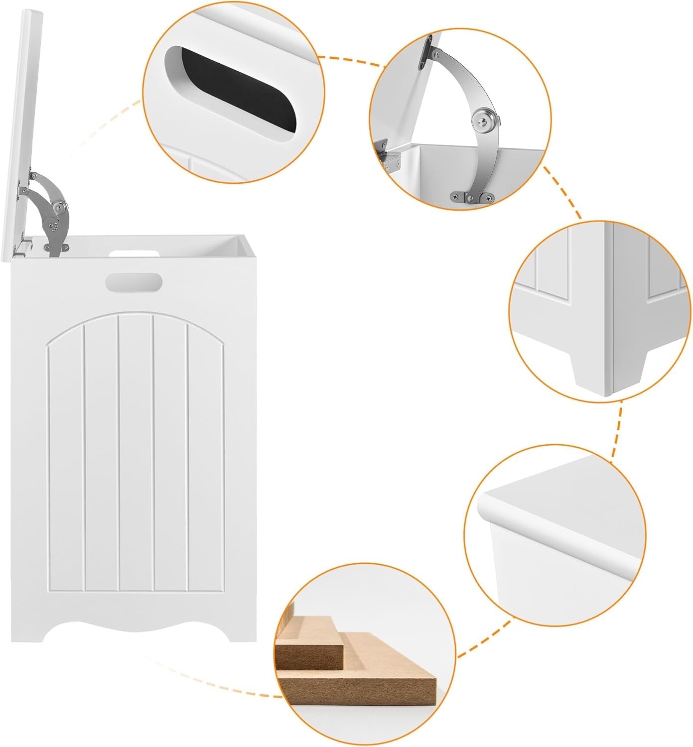 Large White Laundry Basket with Lid Wooden Bathroom Storage Hamper