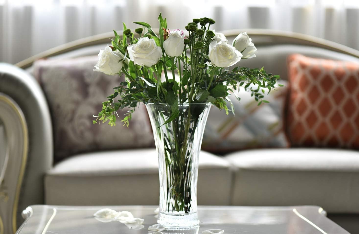 12 Inch Crystal Glass Flower Vase Tall Clear Modern Table Centerpiece Decor