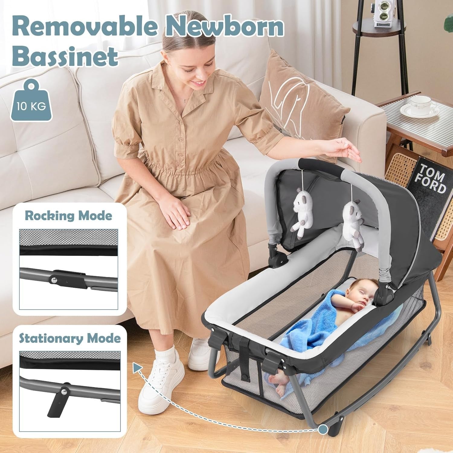 4in1 Travel Cot Baby Bedside Foldable Crib Bassinet Portable Playard Mint Green