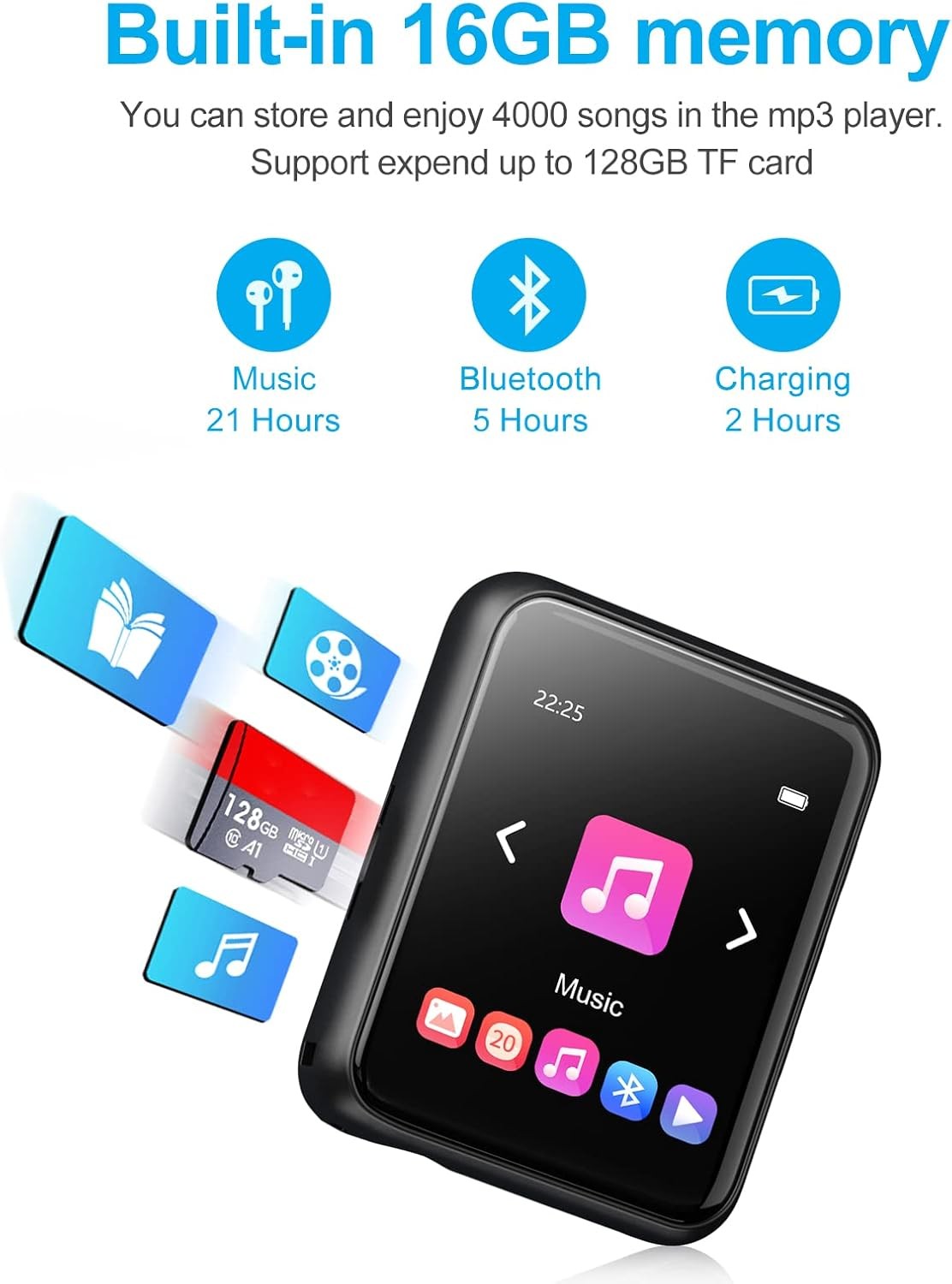 32GB MP3 Player Bluetooth 5.0 Touch Screen FM Radio Recorder