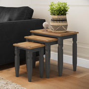 Grey Shabby Chic Nest of Tables Pine Wood Storage Set of 3 Rectangular Side End