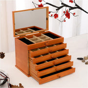 Large Wooden Jewelry Cabinet with Lock 5 Drawer Organizer for Rings Necklaces