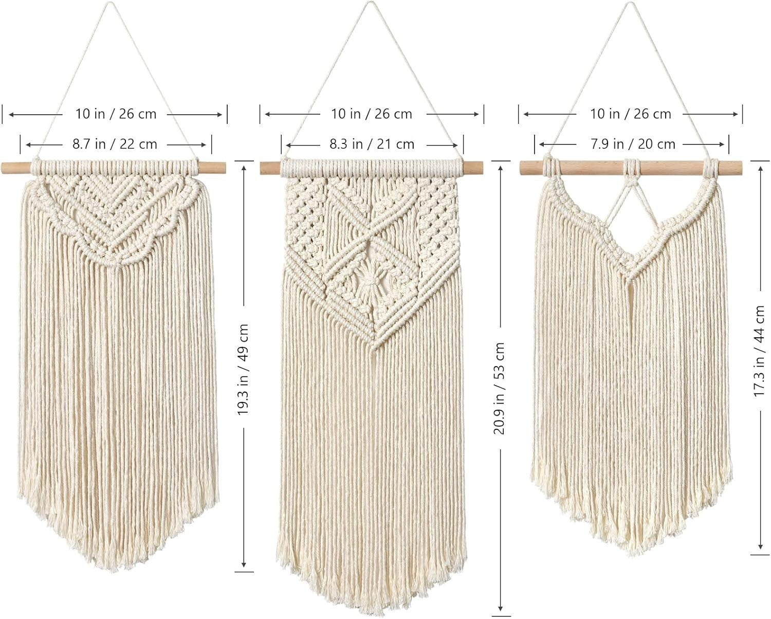 3pcs Boho Macrame Wall Hanging Cotton Woven Tapestry Decor