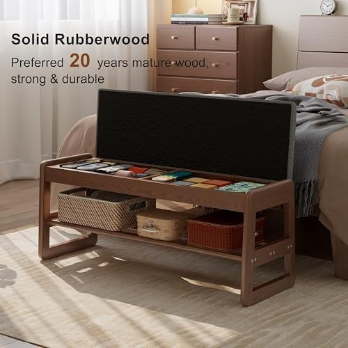Flip-Top Shoe Bench with Cushion | 2-Tier Walnut Entryway Shoe Rack Storage