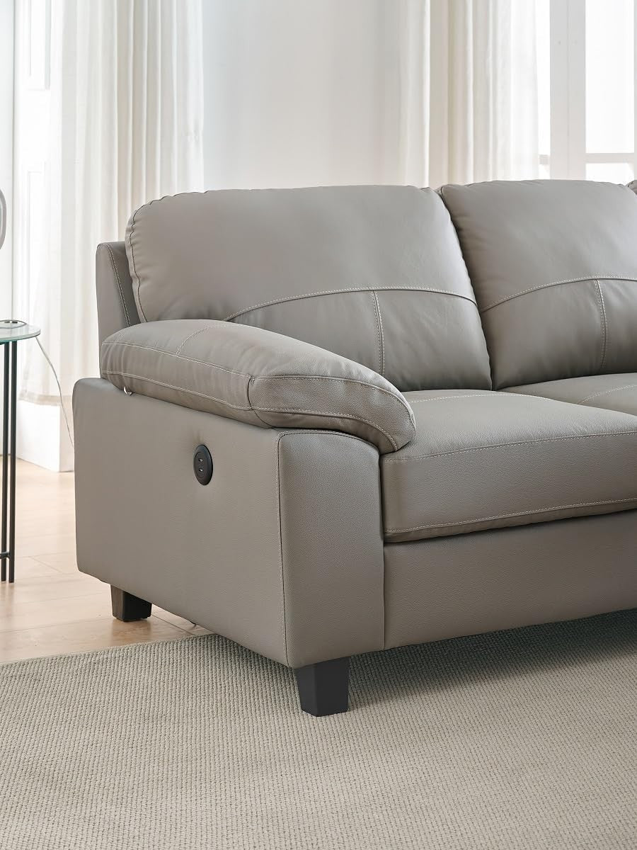 Grey Genuine Leather L-Shape Corner Sofa with USB Ports Boston 5 Seater