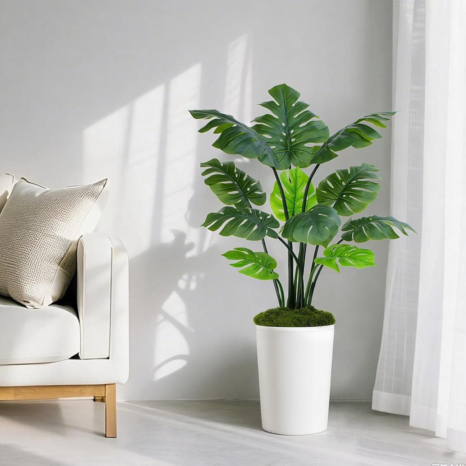 Monstera Deliciosa Plant 150cm Lifelike Indoor Potted Tropical Decor White Pot