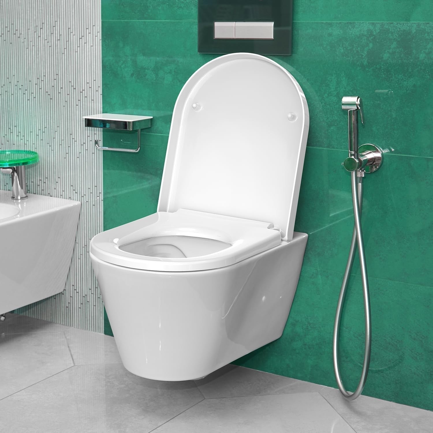 D Shape Soft Close Toilet Seat White Quick Release Antibacterial PP 46.6x36cm