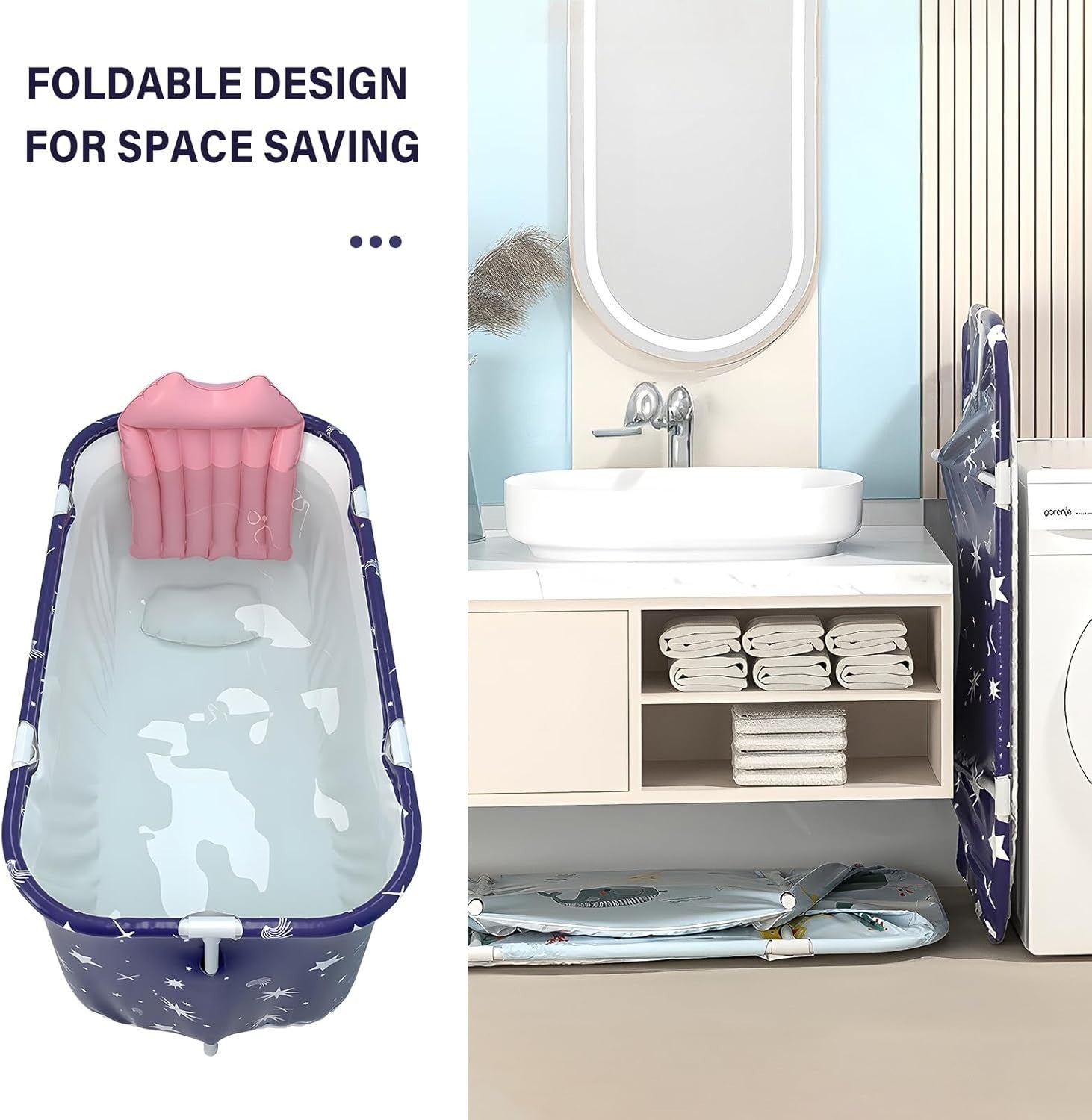 Portable Foldable Bathtub 120x50x55cm Adult & Kids Spa Tub – Starry Blue